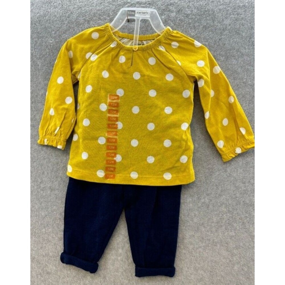 Carters Baby Girl 2-pc Set Yellow/White Polka Dot w/Blue‎ Pants 12 Month